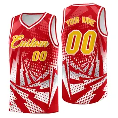 Red White Lightning Halftone Dot Uniform Basketball Jersey 1