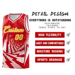 Red White Lightning Halftone Dot Uniform Basketball Jersey 2