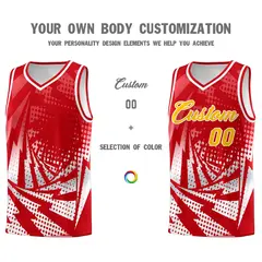 Red White Lightning Halftone Dot Uniform Basketball Jersey 3