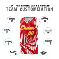 Red White Lightning Halftone Dot Uniform Basketball Jersey 4
