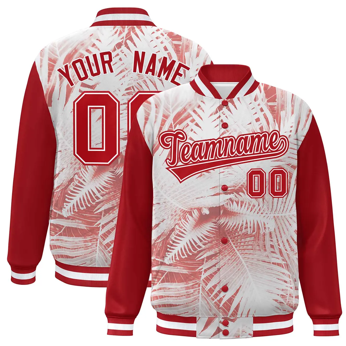 Red White Maple Leaf Graffiti Raglan Sleeves Bomber Varsity Jacket