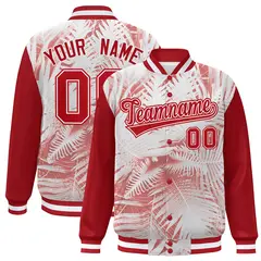 Red White Maple Leaf Graffiti Raglan Sleeves Bomber Varsity Jacket