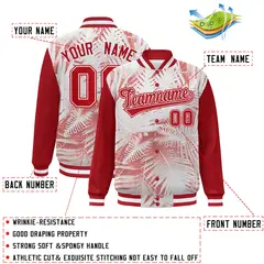 Red White Maple Leaf Graffiti Raglan Sleeves Bomber Varsity Jacket 2