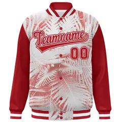 Red White Maple Leaf Graffiti Raglan Sleeves Bomber Varsity Jacket 3