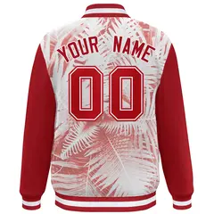 Red White Maple Leaf Graffiti Raglan Sleeves Bomber Varsity Jacket 4
