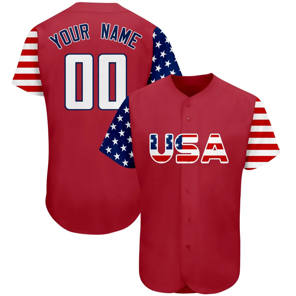 Red White-Navy American Flag Baseball Jersey