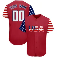 Red White-Navy American Flag Baseball Jersey