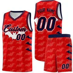 Red White Navy Bat Pattern Halloween Basketball Jersey