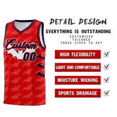 Red White Navy Bat Pattern Halloween Basketball Jersey 2