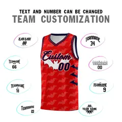 Red White Navy Bat Pattern Halloween Basketball Jersey 4
