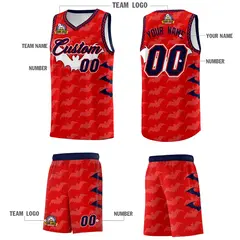 Red White Navy Bat Pattern Halloween Basketball Jersey 5