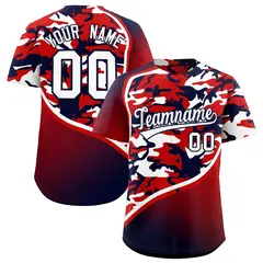 Red White Navy Camo Gradient Fashion Baseball Jersey