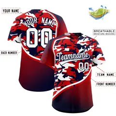 Red White Navy Camo Gradient Fashion Baseball Jersey 2