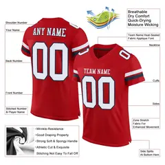 Red White-Navy Classic Mesh Authentic Football Jersey 2
