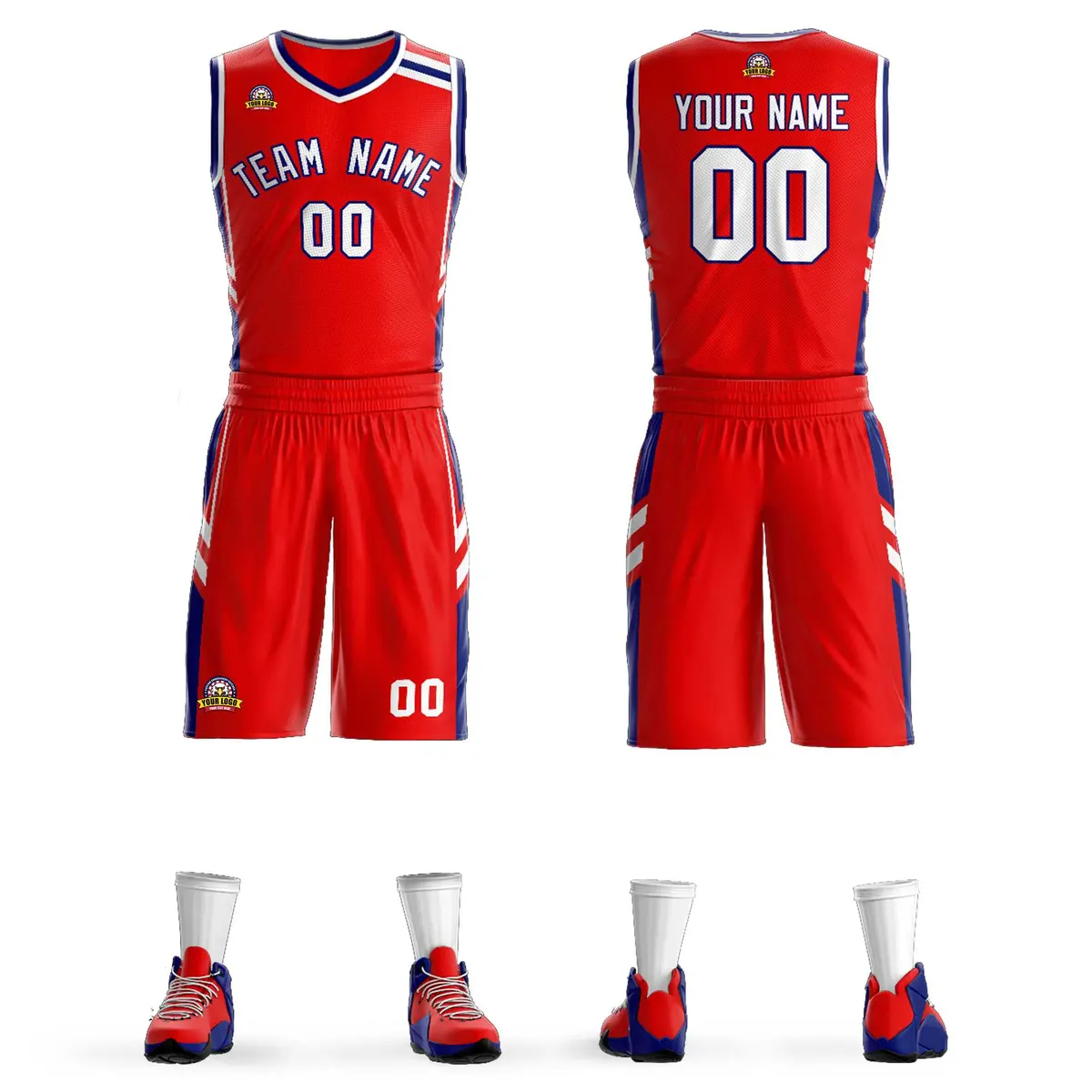 Red White Navy Classic Mesh Basketball Jersey