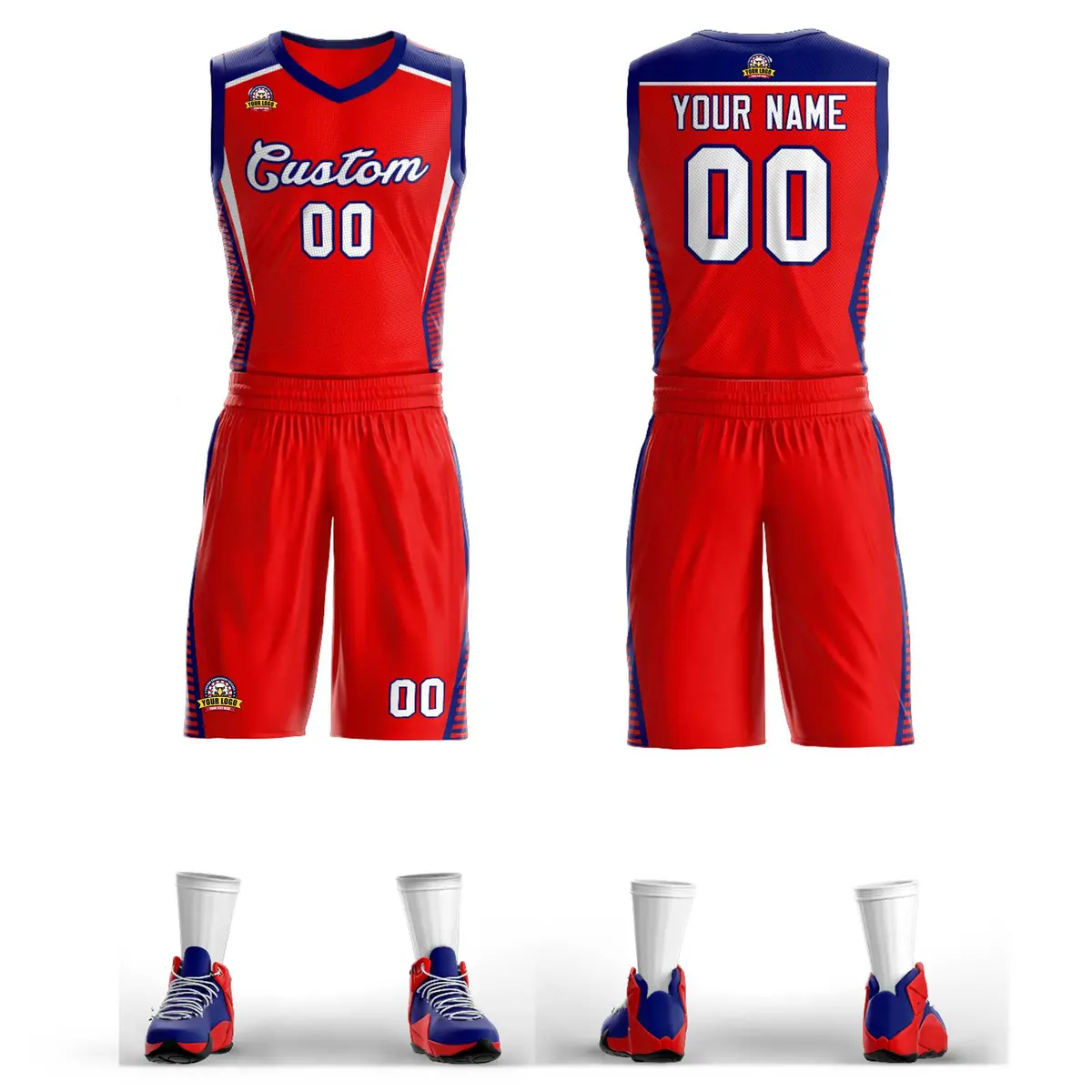 Red White-Navy Classic Mesh Basketball Jersey