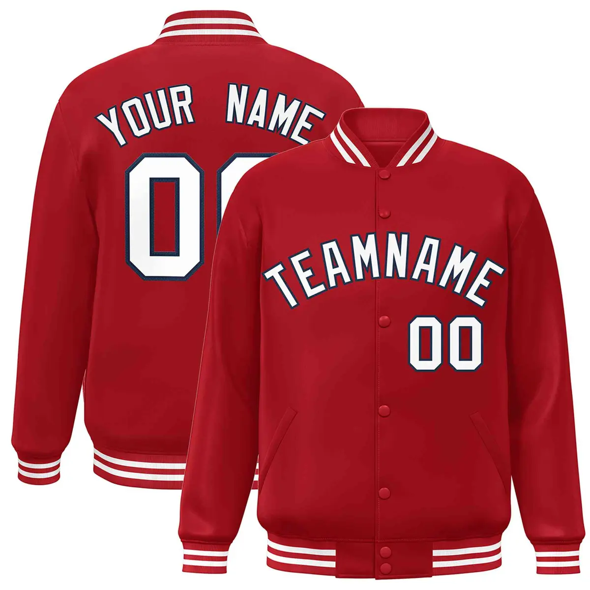 Red White-Navy Classic Varsity Full-Snap Letterman Jacket