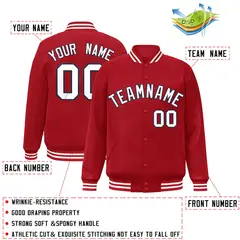 Red White-Navy Classic Varsity Full-Snap Letterman Jacket 2