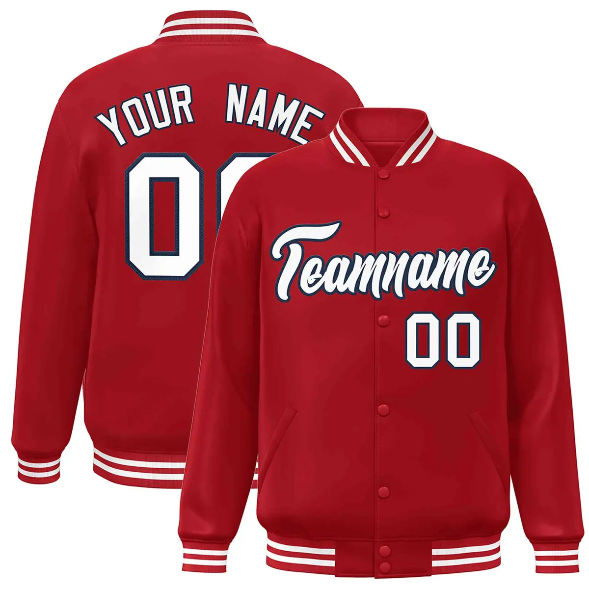 Red White-Navy Classic Varsity Full-Snap Letterman Jacket