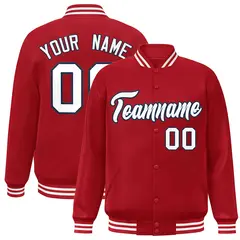 Red White-Navy Classic Varsity Full-Snap Letterman Jacket 1
