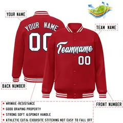 Red White-Navy Classic Varsity Full-Snap Letterman Jacket 2
