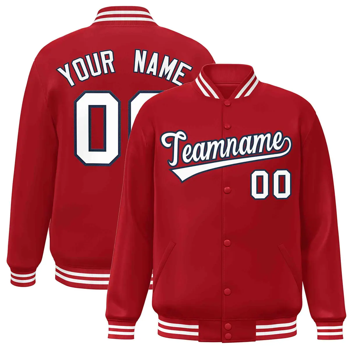 Red White-Navy Classic Varsity Full-Snap Letterman Jacket
