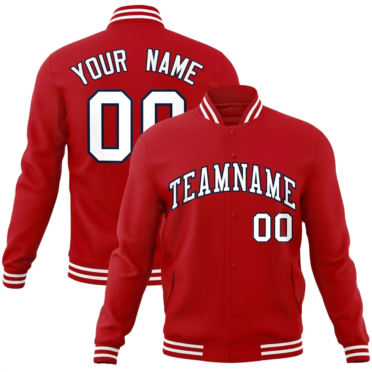 Red White-Navy Classic Varsity Full-Snap Letterman Jacket