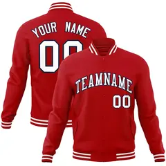 Red White-Navy Classic Varsity Full-Snap Letterman Jacket