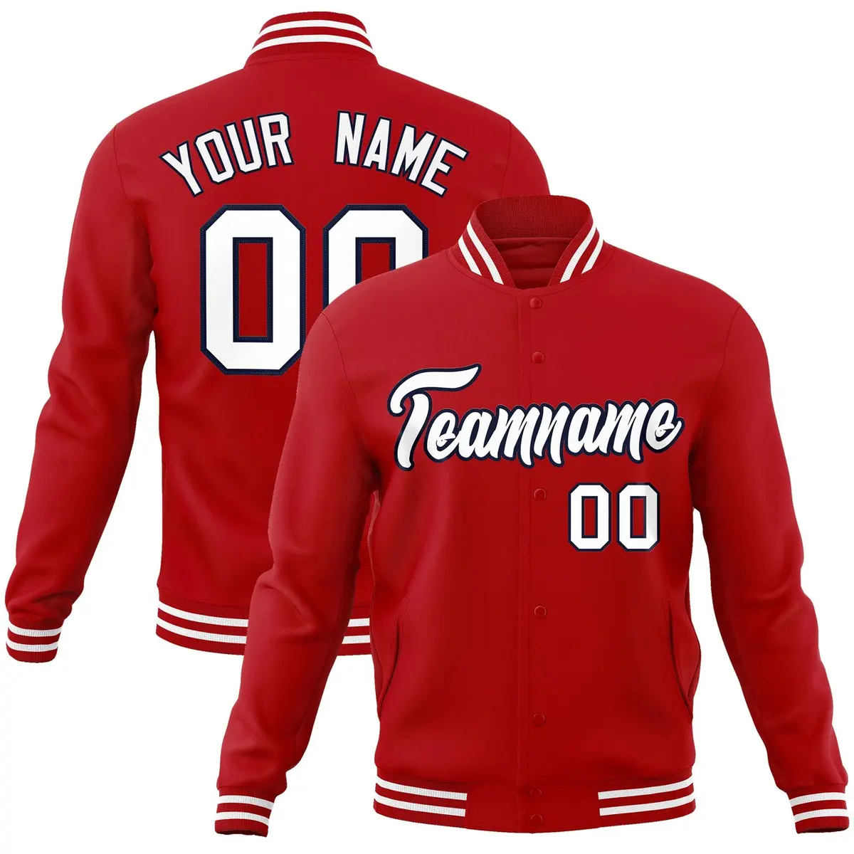 Red White-Navy Classic Varsity Full-Snap Letterman Jacket