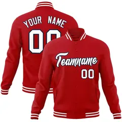 Red White-Navy Classic Varsity Full-Snap Letterman Jacket