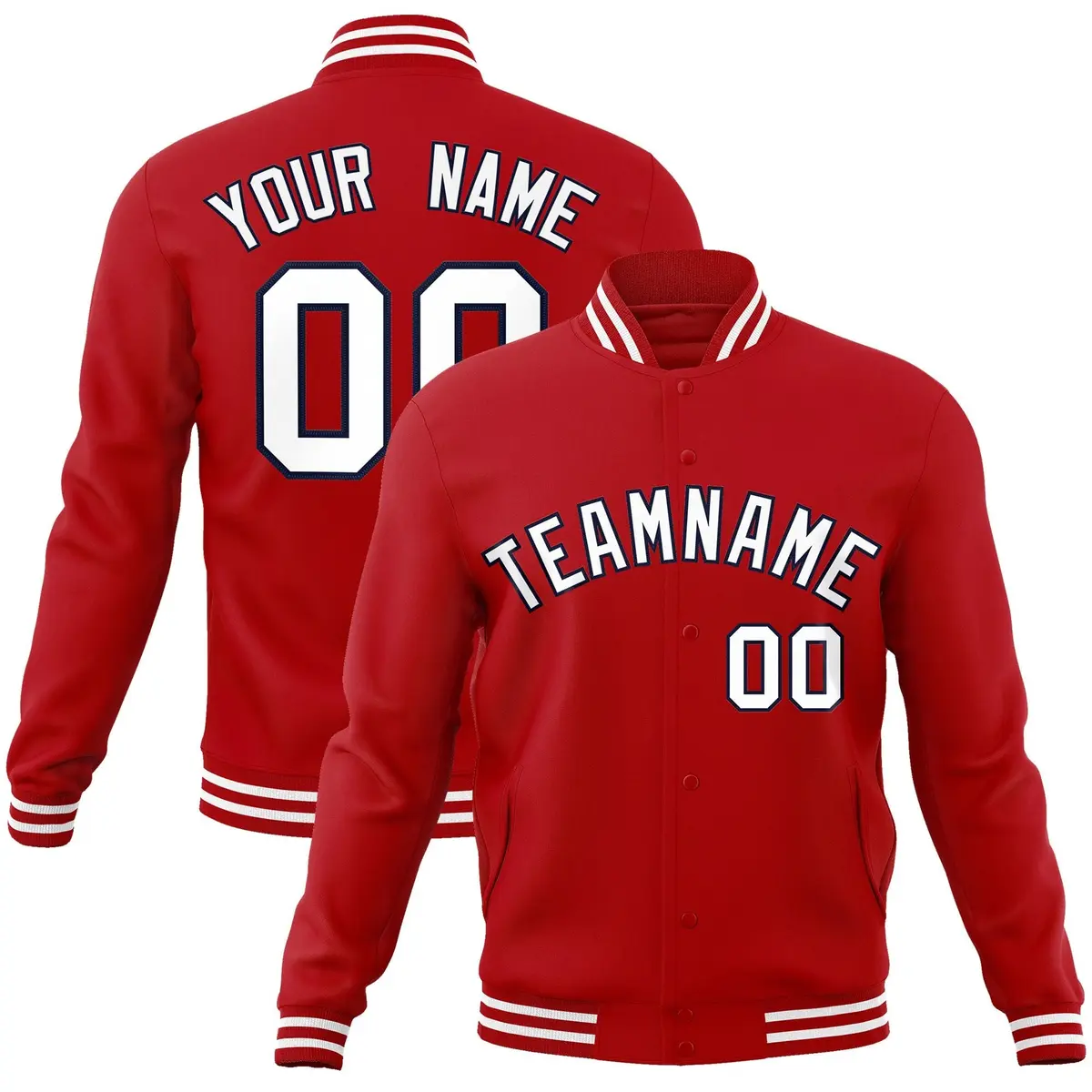 Red White-Navy Classic Varsity Full-Snap Letterman Jacket