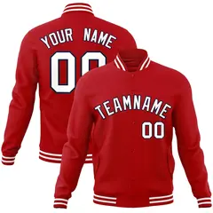 Red White-Navy Classic Varsity Full-Snap Letterman Jacket