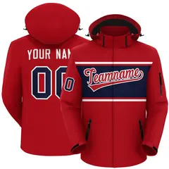 Red White-Navy Color Block Hooded Waterproof Outdoor Jacket 1