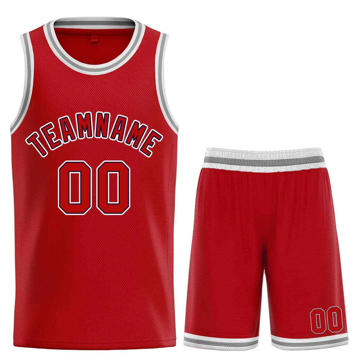 Red White-Navy Curved Classic Sets Basketball Jersey