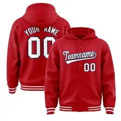 Red White-Navy Full-Snap Varsity Letterman Jacket Hoodie