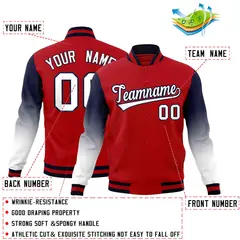 Red White Navy Gradient Varsity Raglan Letterman Jacket 2