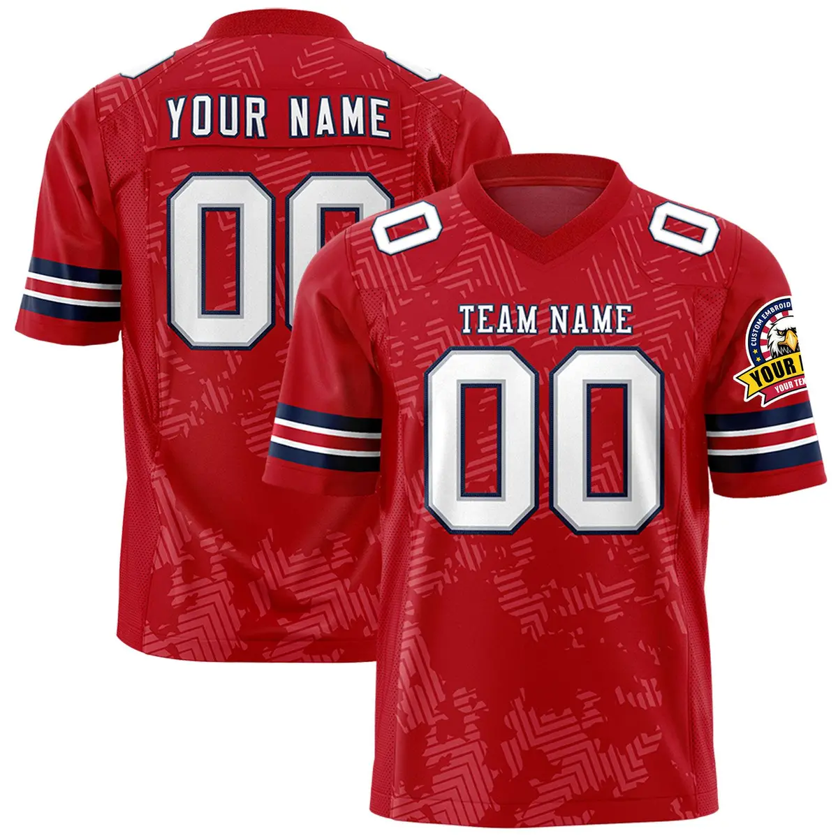 Red White-Navy Graffiti Line Authentic Football Jersey