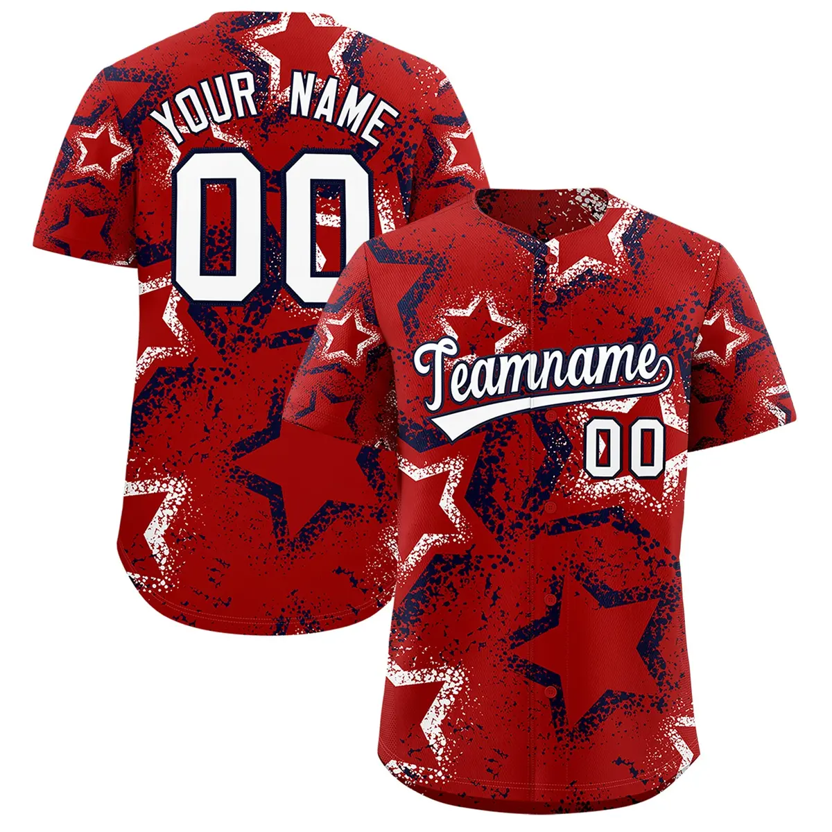 Red White Navy Graffiti Star Ink Texture Baseball Jersey