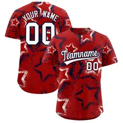 Red White Navy Graffiti Star Ink Texture Baseball Jersey 1