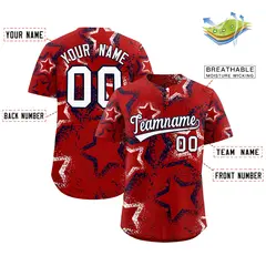 Red White Navy Graffiti Star Ink Texture Baseball Jersey 2