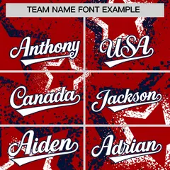 Red White Navy Graffiti Star Ink Texture Baseball Jersey 3
