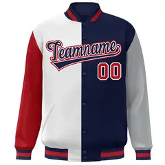 Red White Navy-Gray Color Block Varsity Bomber Jacket 3