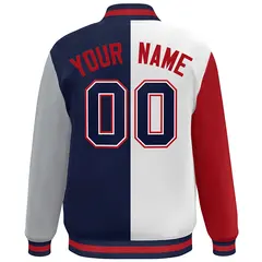 Red White Navy-Gray Color Block Varsity Bomber Jacket 4