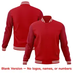 Red White Navy Raglan Full-Snap Letterman Cotton Jacket 6