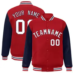 Red White-Navy Raglan Sleeves Varsity Full-Snap Letterman Jacket 1