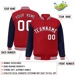 Red White-Navy Raglan Sleeves Varsity Full-Snap Letterman Jacket 2