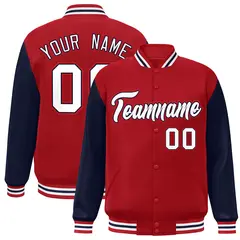 Red White-Navy Raglan Sleeves Varsity Full-Snap Letterman Jacket 1