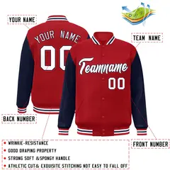 Red White-Navy Raglan Sleeves Varsity Full-Snap Letterman Jacket 2
