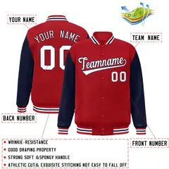 Red White-Navy Raglan Sleeves Varsity Full-Snap Letterman Jacket 2