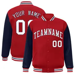 Red White-Navy Raglan Sleeves Varsity Full-Snap Letterman Jacket 1